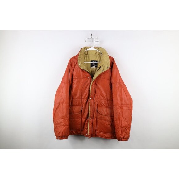 Vintage Other - Vtg 70s Streetwear Mens XL Distressed Full Zip Winter Puffer Jacket Orange USA